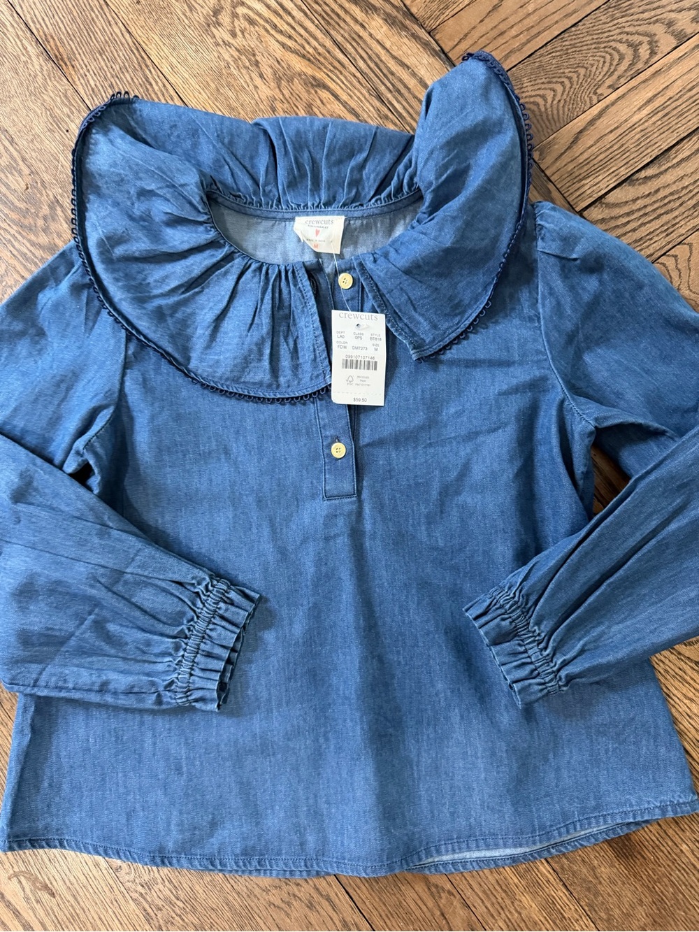 Crewcuts Chambray Ruffle Collar Top - Blue